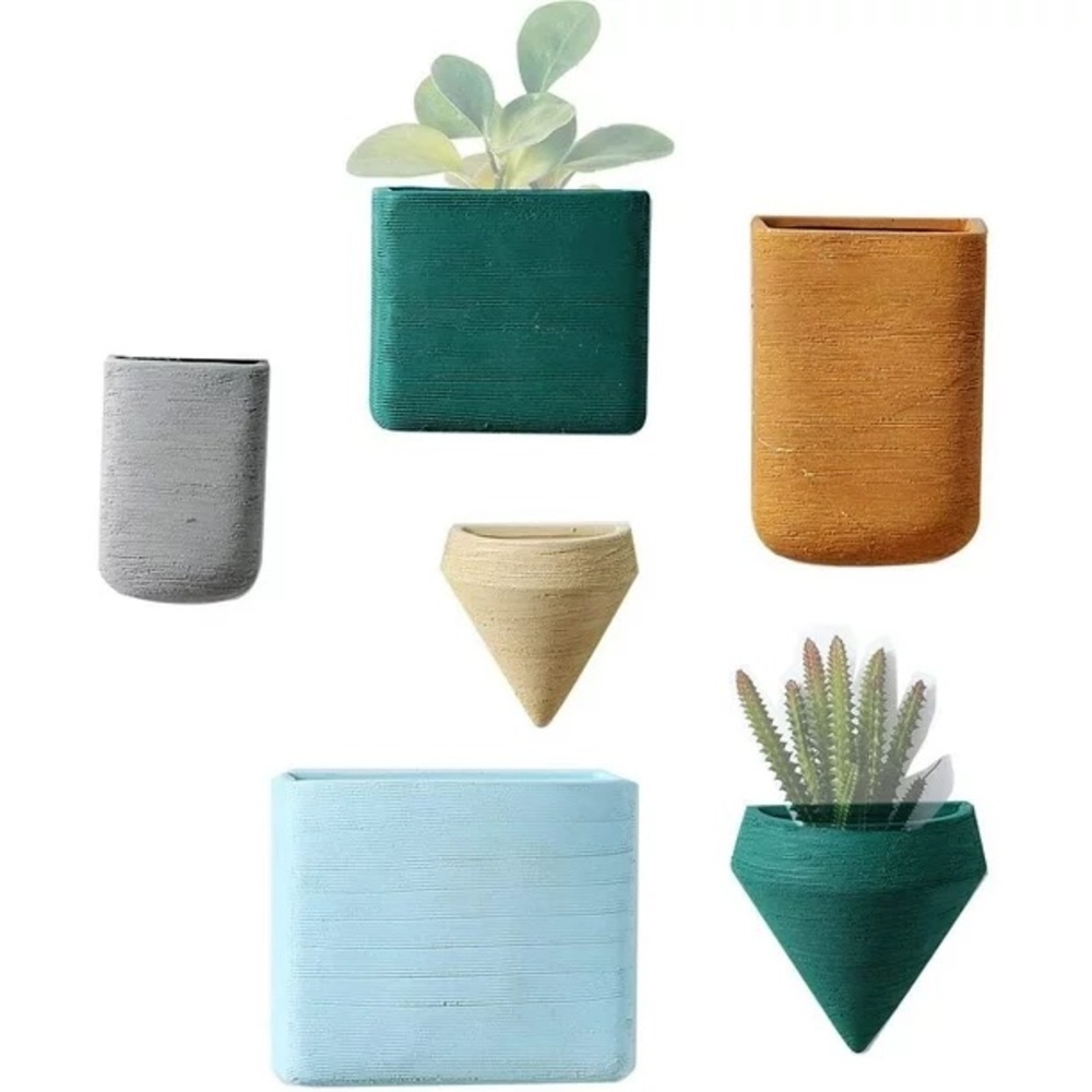 Ceramic Hanging Planters Geometric Wall Decor Container Flower Pot Holder